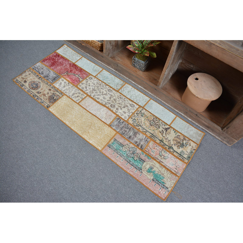 Vintage Rug, Turkish Rugs, Oushak Rug, 2x4.9 ft Small Rug, Boho Rug, Neutral Rugs, Green Modern Rug