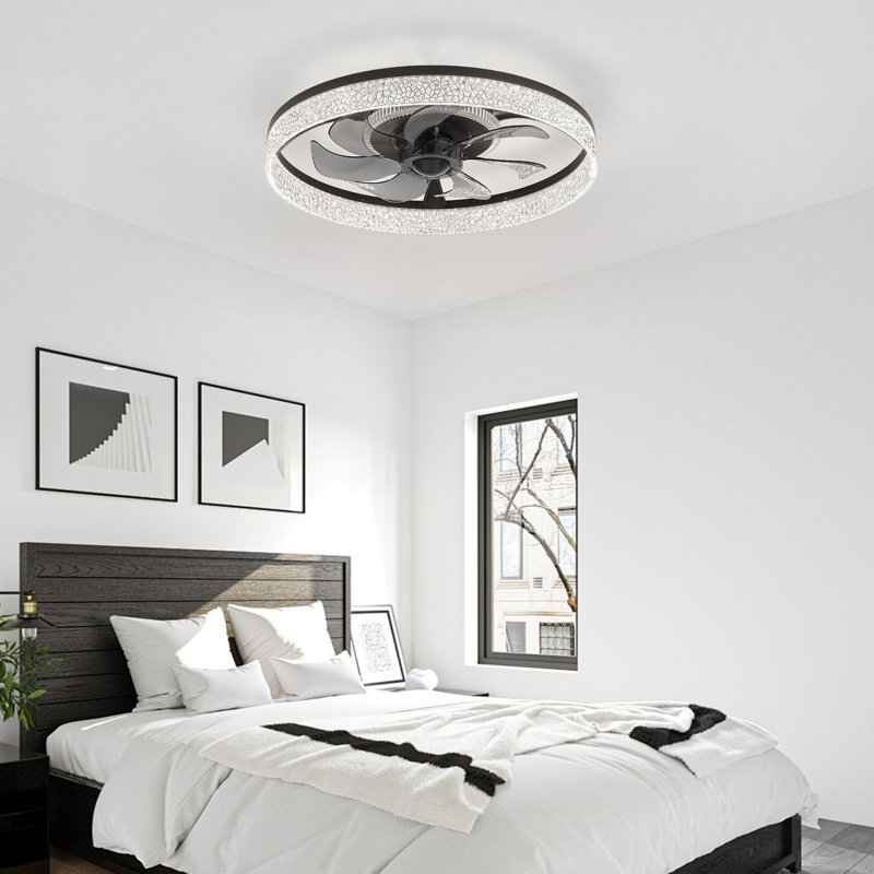 Ventilateur de plafond 19 po noir avec éclairage, ventilateur à DEL encastré à intensité variable avec télécommande RVB pour salon, chambre à coucher