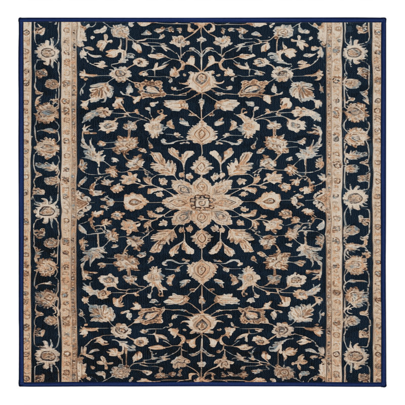 Tapis bleu turc lavable à la machine, Carré 4 pi