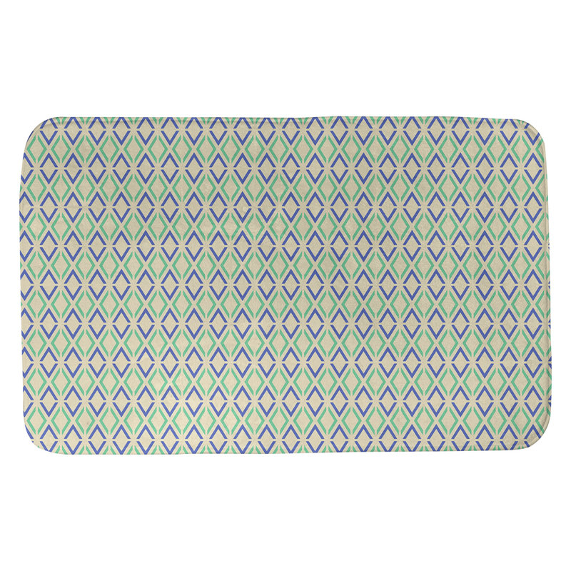Tapis pour salle de bain diamants Leffel, l 17 po x L 24 po, Vert / Bleu