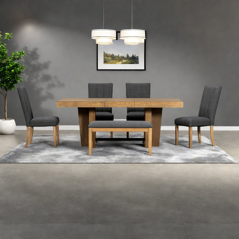 Ensemble de table de salle à manger en bois extensible Farmhouse, Naturel, Gris