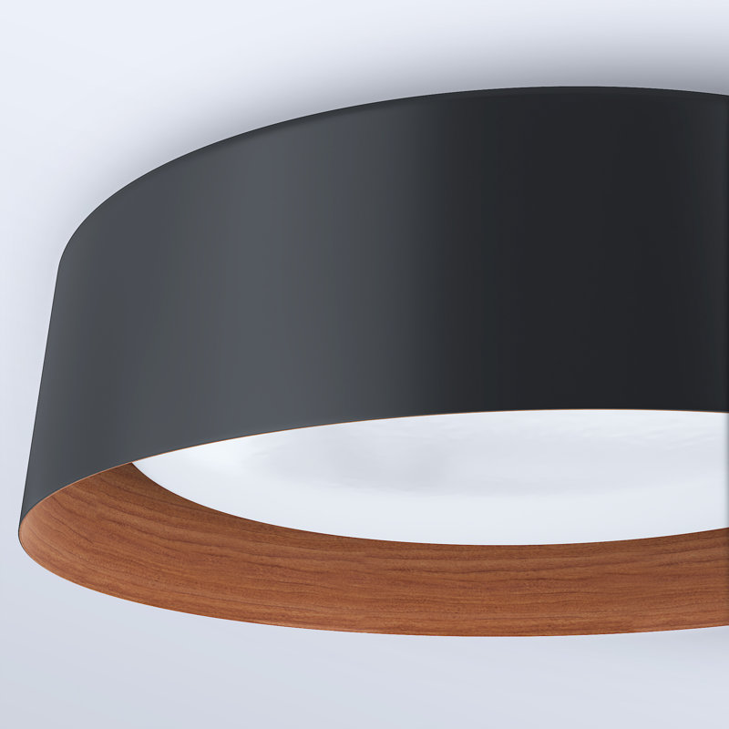 Acrylic 13'' Drum 3-CCT Dimmable LED Black with Wood Grain Finish Flush Mount Ceiling Light