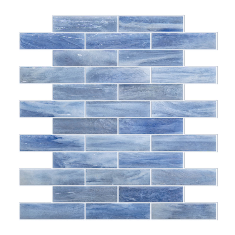 Carreau de mosaïque à joint en brique de verre 1 po x 4 po Laguna, Bleu