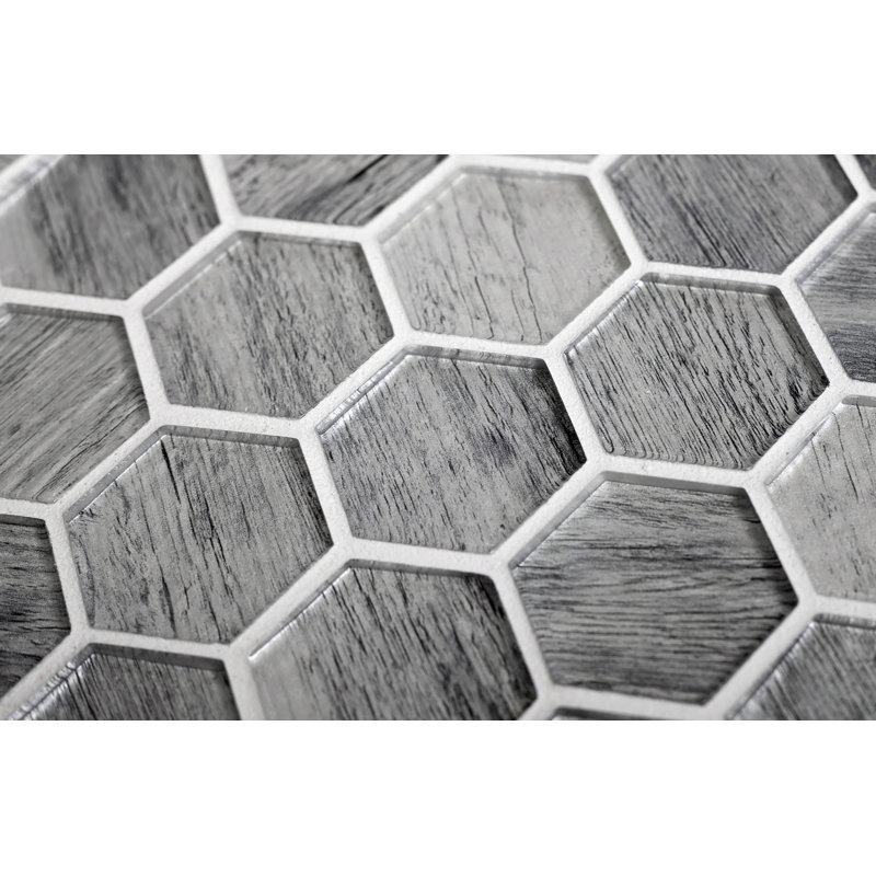 1.9" x 1.9" Glass Hexagon Mosaic Tile, Gray