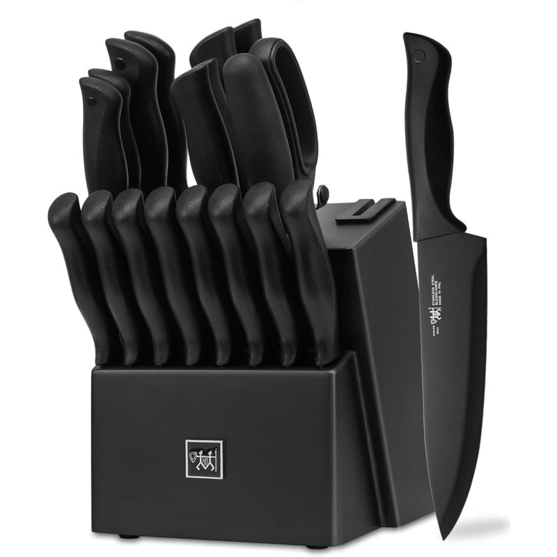 Ensembles de couteaux de cuisine avec bloc, ensemble de couteaux de cuisine 19 pièces avec bloc auto-affûtant, lavable au lave-vaisselle, poignée antidérapante