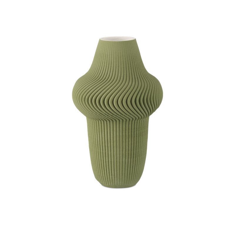 Green Plisse Vase, 14.25" H x 8.5'' W x 8.5'' D