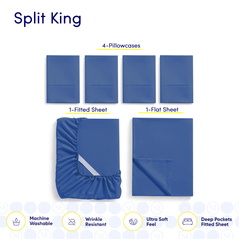 Ensemble de draps luxueux en microfibre douce avec taies d'oreiller en prime, Bleu royal, Double