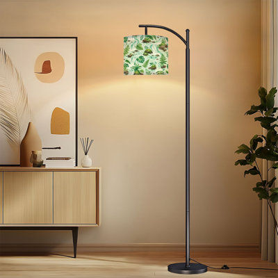 Arc Floor Lamp with Adjustable Lampshade Waterfall Cascading Green Forest Tranquil River Standing Lamp 3 Color Temperatures Dimmable Tall Pole Lamp with Foot Switch for Bedroom