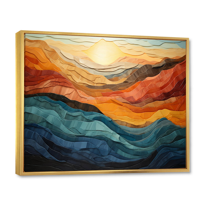 Paysage de montagnes corail bleu sarcelle audacieux - art mural montagne - vallée de Bold, H 30 po x l 40 po, Doré