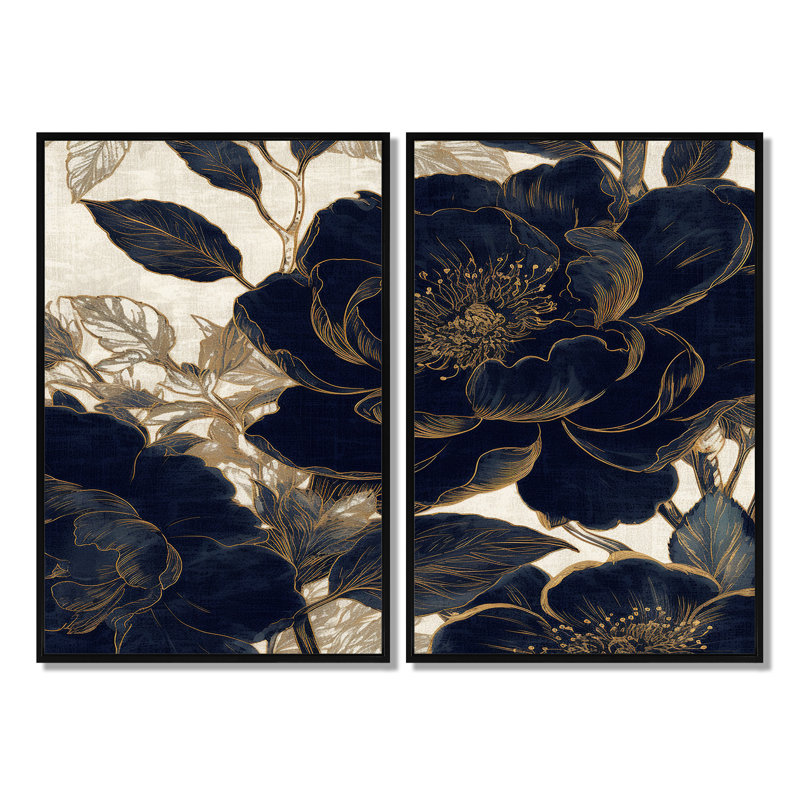Regnier - impressions sur toile bleues, H 36 po x l 48 po, Impression encadrée flottante, Noir
