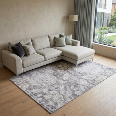 Tapis floral gris 7 pi x 10 pi
