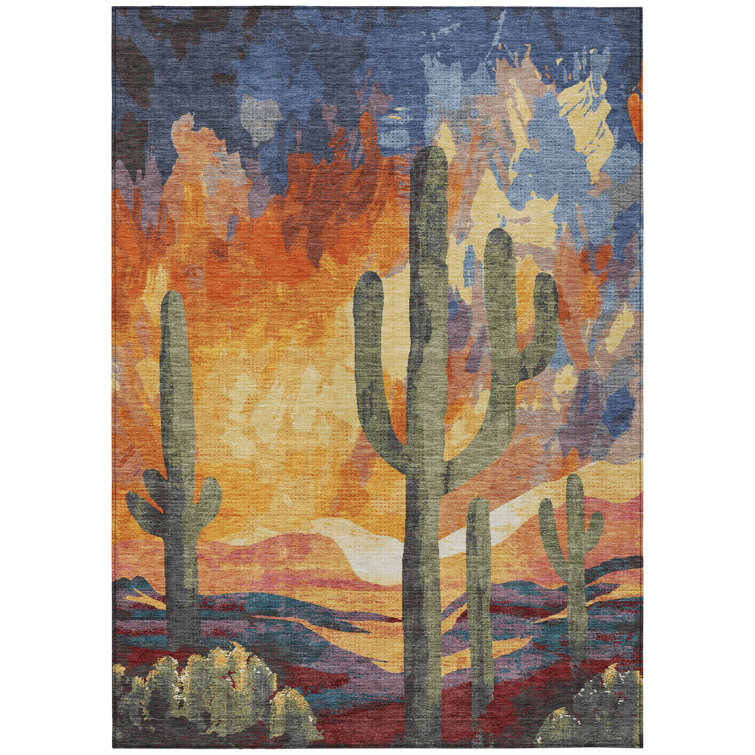 Machine Washable Indoor/Outdoor Bourkelands ACN2337 Botanical Rug
