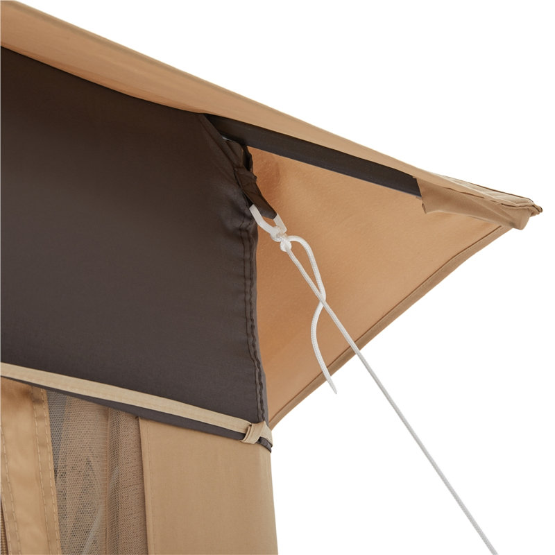13 Ft. W x 11 Ft. D Weather-resistent Iron Patio Gazebo with sidewalls, Black, Brown