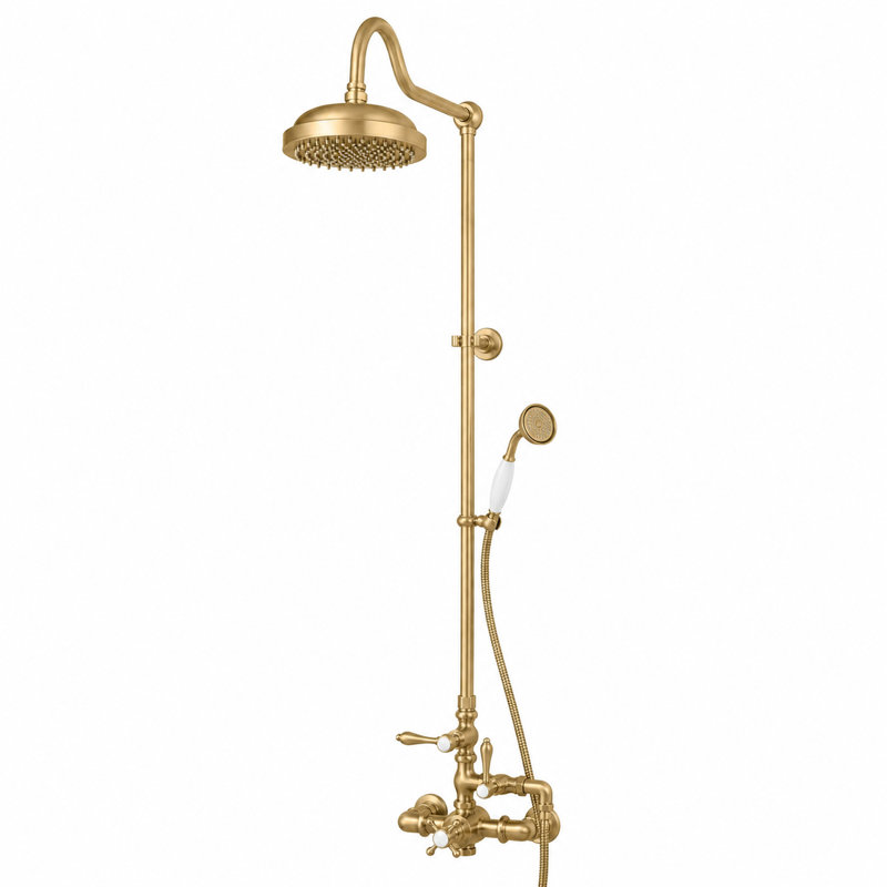Douche thermostatique apparente et douchette à main de Strom Living, Laiton brut non laqué