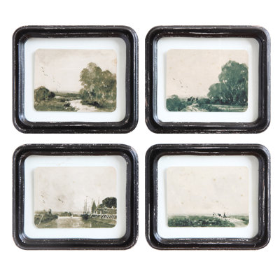 4‑Piece Wood Framed Wall Décor with Floating Landscape Scenes in Distressed Finish