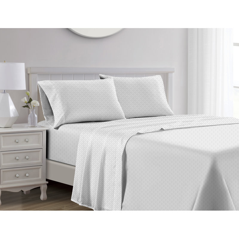 Cotton Blend Graphic Print Sheet Set, Queen Sheet Set + 1 Fitted Sheet + 2 Pillowcases