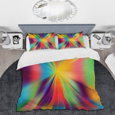 Rayons radiaux lumineux et colorés - Ensemble de housse de couette moderne - Polyester en microfibre