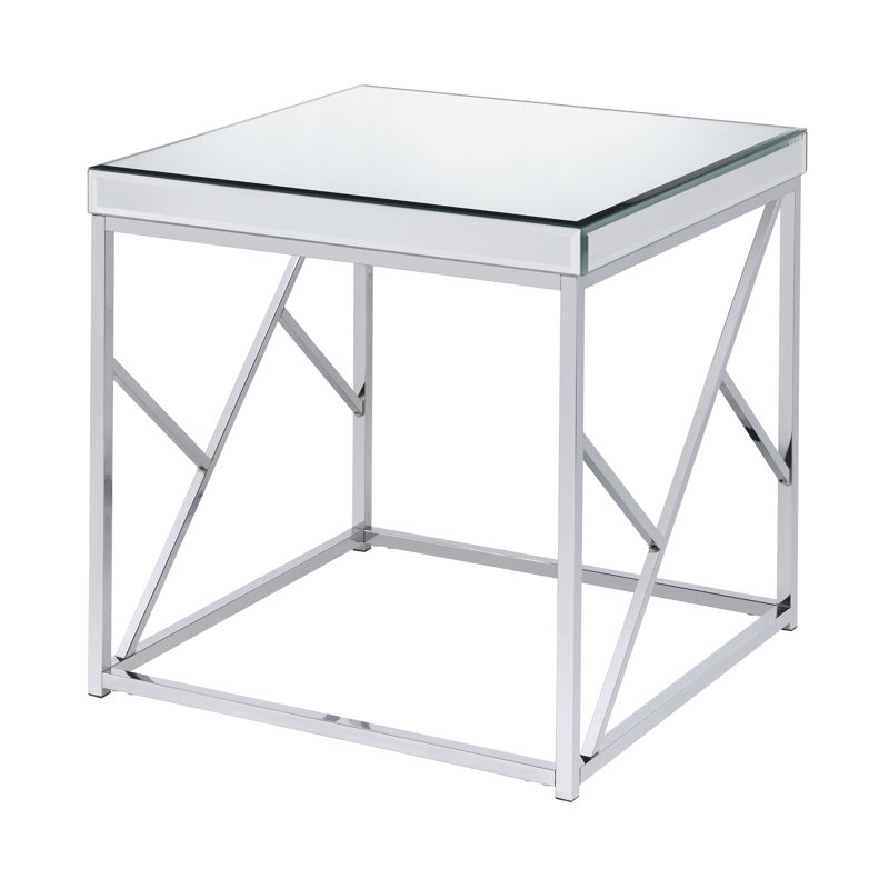 Flori Mirrored Glass Top End Table, Chrome
