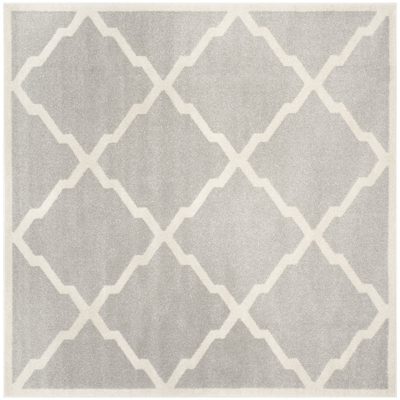 Ammundsen Geometric Light Grey / Beige Area Rug, Square 7'