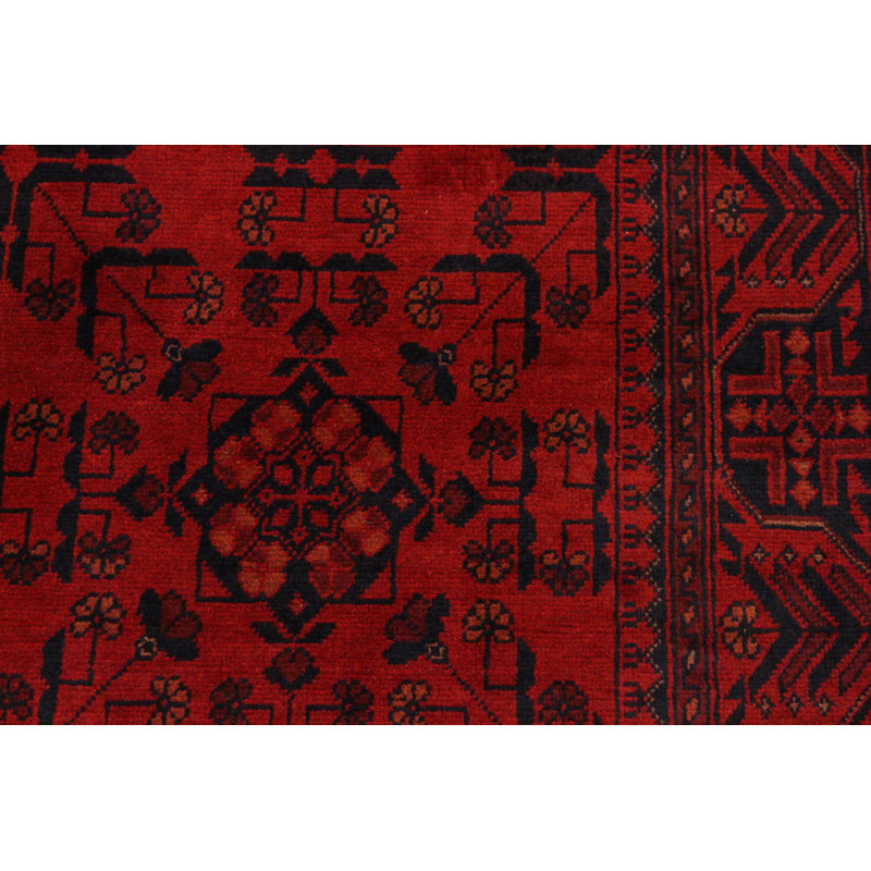 Tapis oriental noir / rouge en laine noué à la main 4 pi 2 po x 6 pi 4 po Cremeans