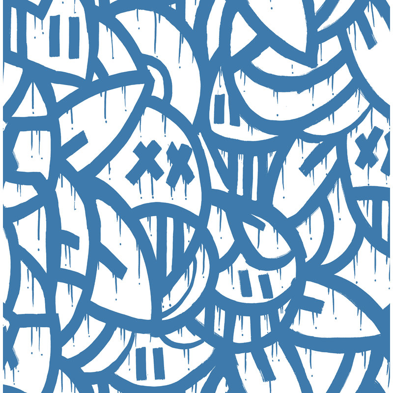 Papier peint crème avec arrangements audacieux, Bleu