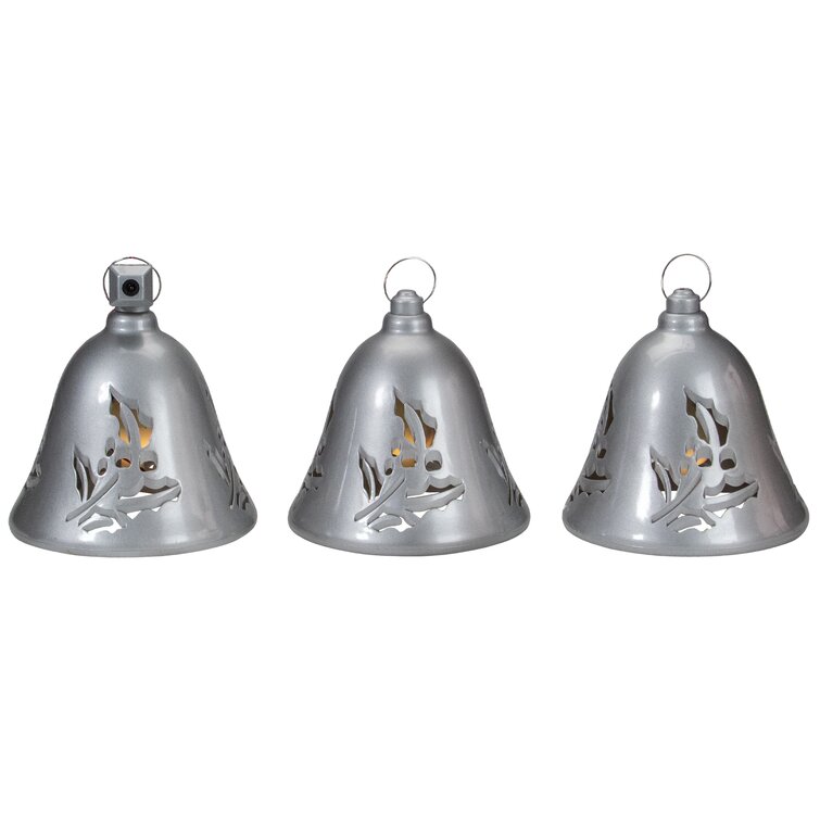 Northlight Set of 3 Musical Lighted Silver Bells Christmas Decorations, 6.5