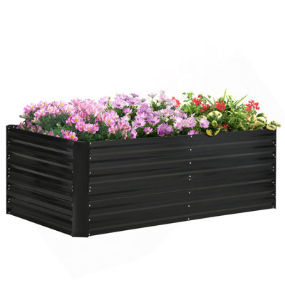 Outsunny Galvanized Raised Garden Bed Kit With Reinforcing Bars, Large And Tall Metal Planter Box For Vegetables, Flowers And Herbs, 6' X 3' X 2', Black