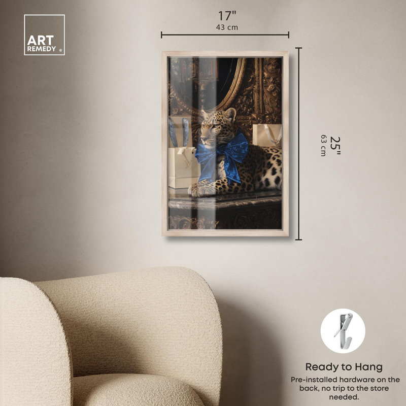 Velours arc léopard Glam Art Shadowbox par Art Remedy, H 25 po x l 17 po, Crème, crème