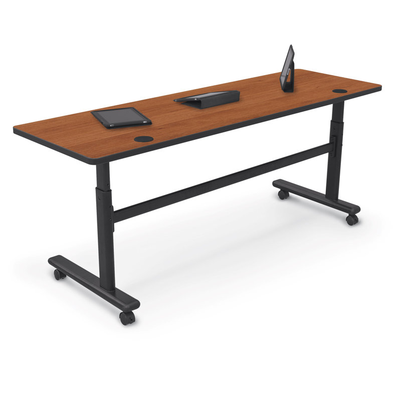 Hierarchy Rectangle Height Adjustable Flip Top Training Table with Casters, Amber Cherry, 45" H x 72" L x 24" W