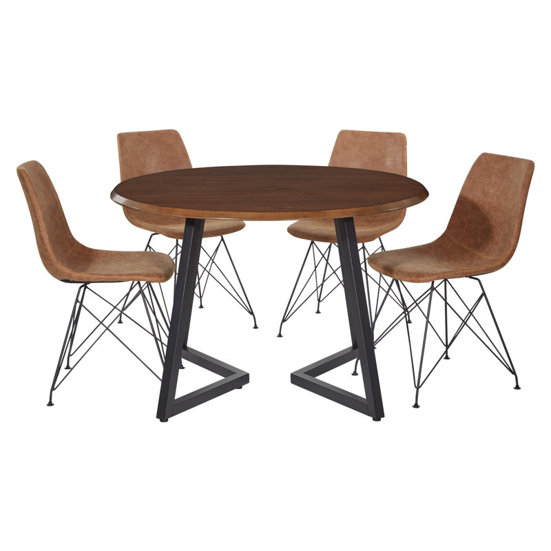 Idalmis 4 - Person Double Pedestal Dining Set, Oak/Black Table with Sand Chairs