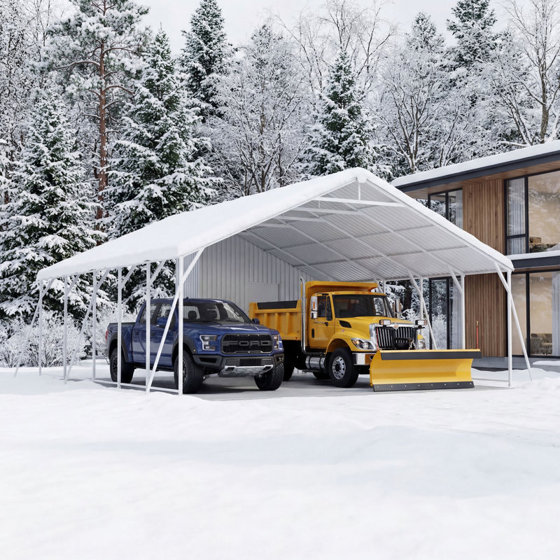 20X23 Ft Heavy Duty Carport with Side Storage Shed, White
