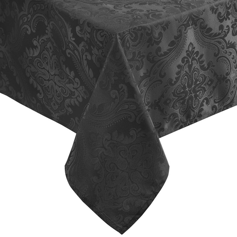 Corson Woven Damask Jacquard Polyester Tablecloth, Black, 84" L x 60" W Rectangle