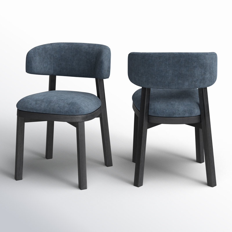 Blue Upholstered Acacia Dining Chairs with Solid Back, Set of 2
