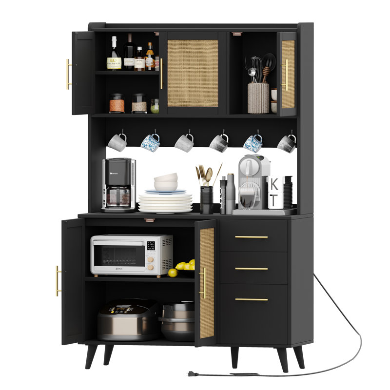 Buffet de 70,9 po avec tablette de micro-ondes Manganaro, Noir/naturel