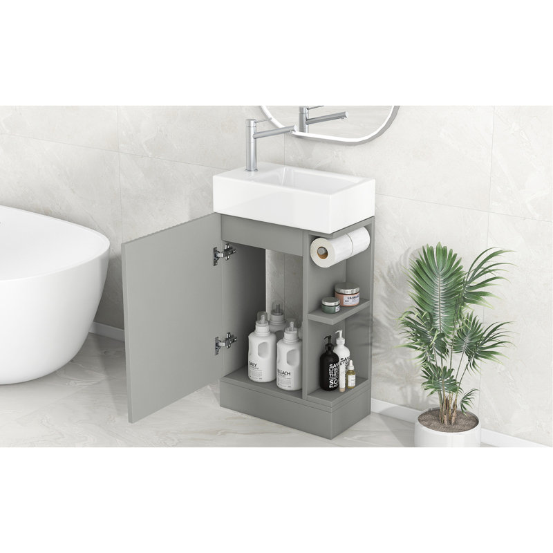 Meuble-lavabo polyvalent avec des fonctionnalités avancées pour une configuration de salle de bain idéale, Gris