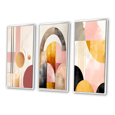 «Art Nouveau Elegance In Retro Pink Gold», 3 pièces sur toile