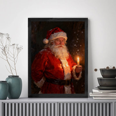 Reproduction d'art encadré noir, père Noël rétro, art mural