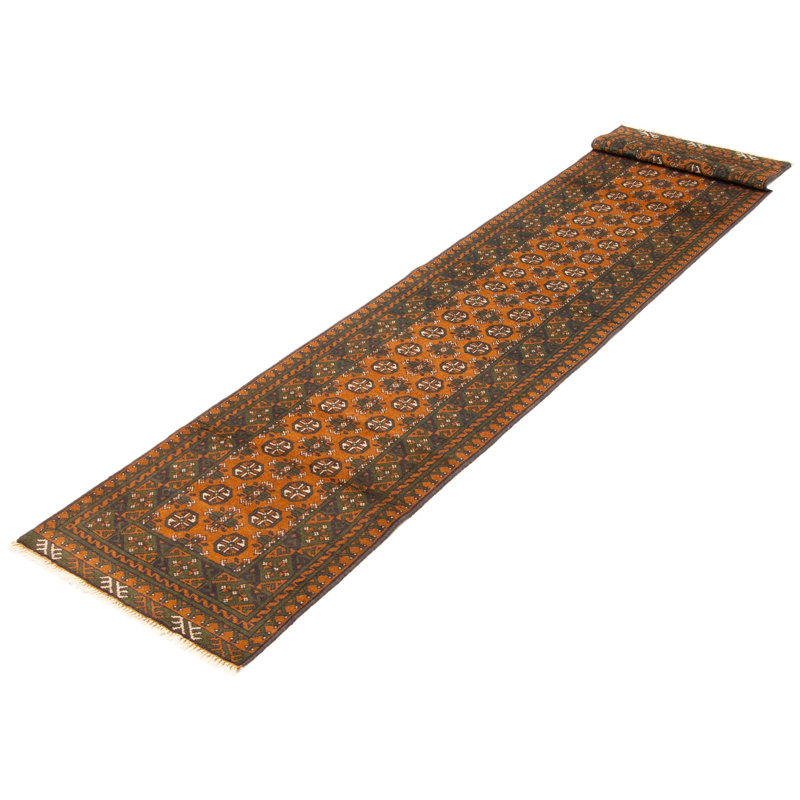Tapis brun en laine noué à la main de conception unique 2 pi 8 po x 15 pi 11 po Kargahi