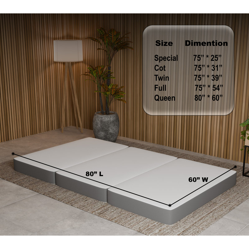 Cabrera Portable Tri-Folding Capability Gel Memory Foam Mattress, Removable and Washable, Queen, 4"
