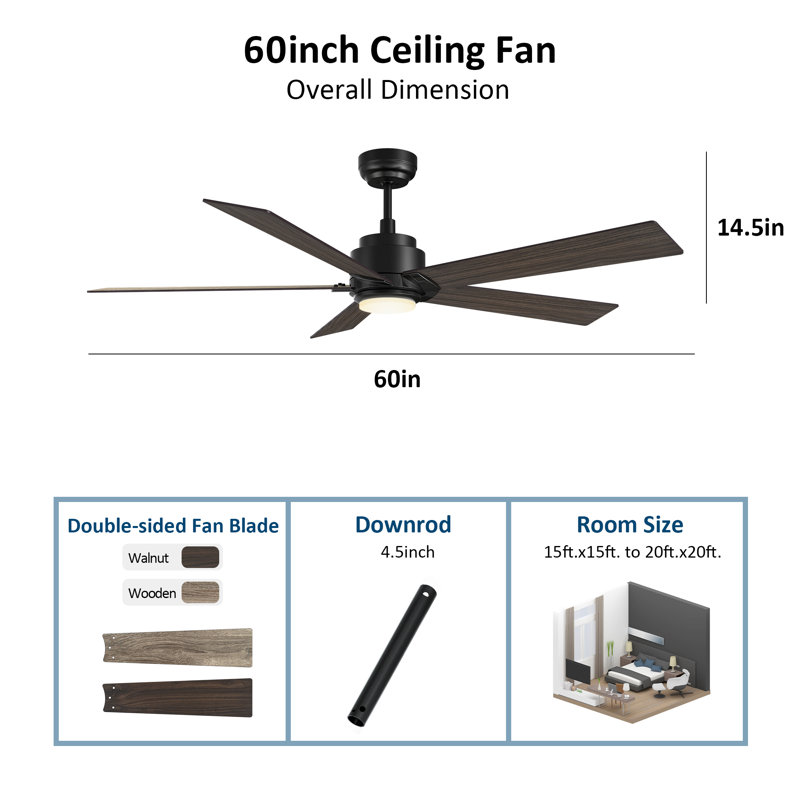 Liandro 60'' Ceiling Fan with Light, Dark Walunut/Gray Oak