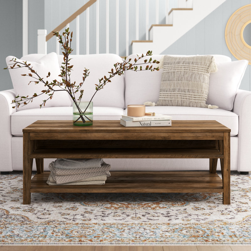 Table basse avec rangement Emmie, Plateau en chêne rustique / base en chêne rustiq