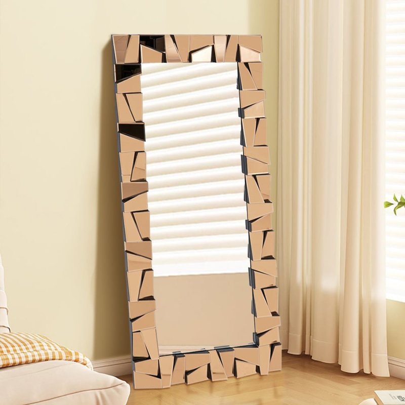 31.5" X 63" Oversized Glam Rectangle Full Length Floor Mirror With 3d Amber Glass Frame