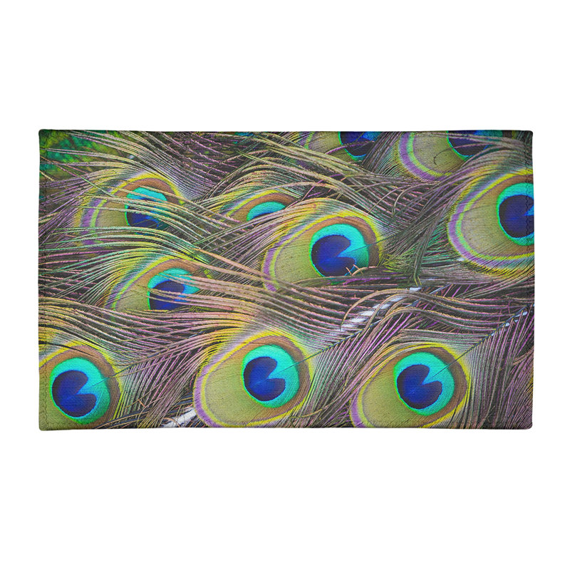 Peacock Feathers Chenille Black Area Rug, Rectangle 2' x 3'