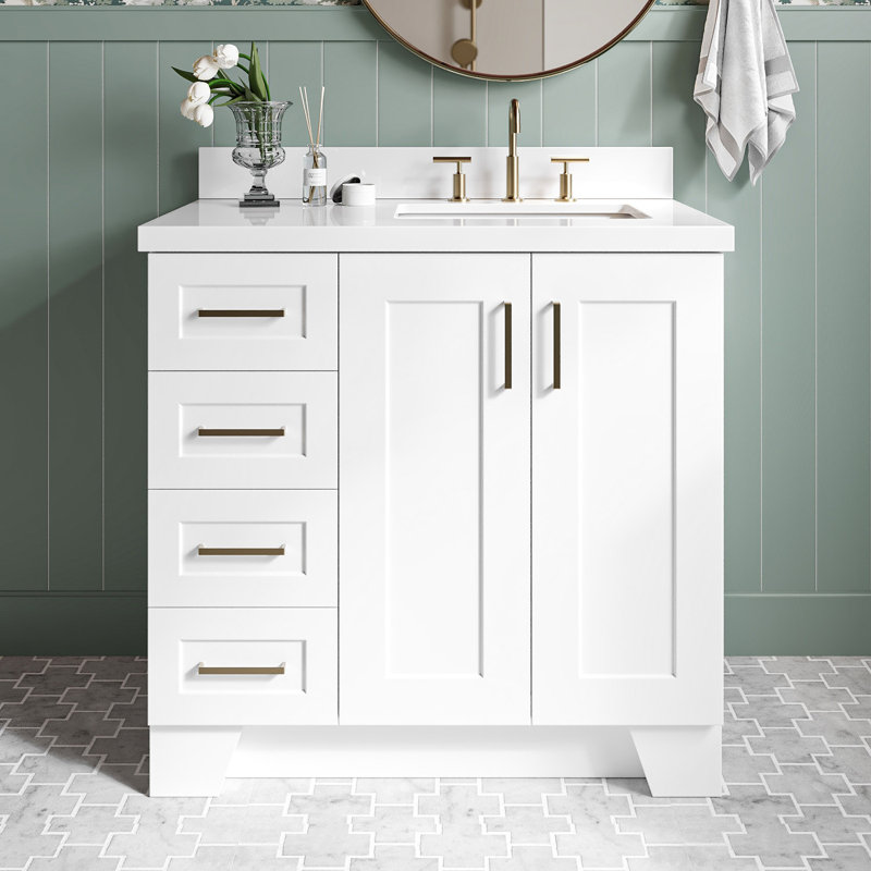 37 IN.  Single Bathroom Vanity, White, Rectangular, Right