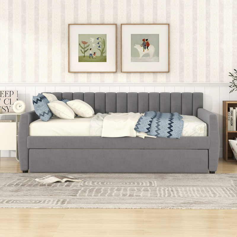 Lit de jour rembourré avec couchette, Gris, Full