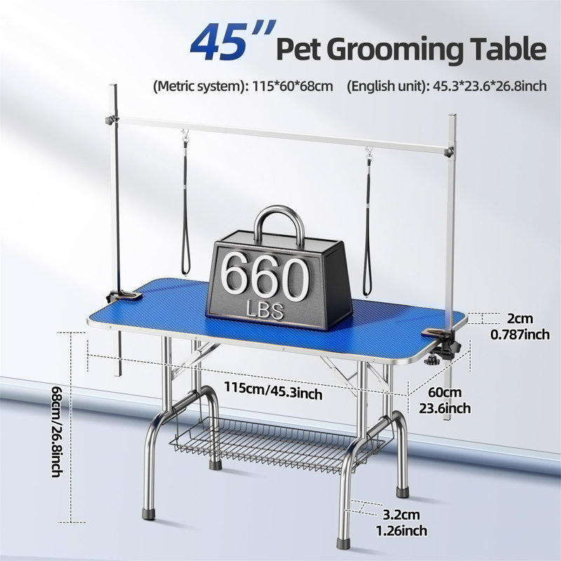 Table de toilettage pour animaux avec bras et pinces réglables