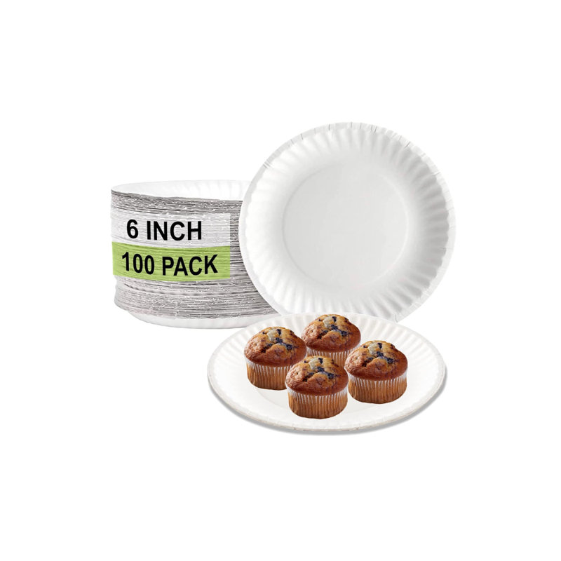 Assiettes en papier jetables blanches de 6 pouces Ecoqualité - parfaites pour les fêtes, le barbecue, la restauration, le bureau et les restaurants (600)