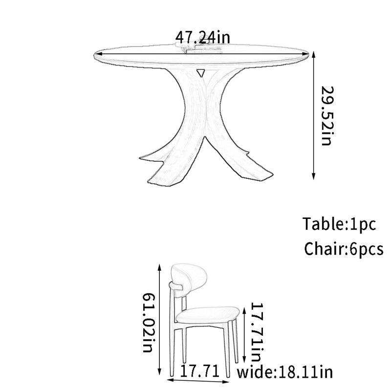 Modern Retro Solid Wood & Slab Table, Walnut Colour, 29.52" H x 47.24" L x 47.24" W