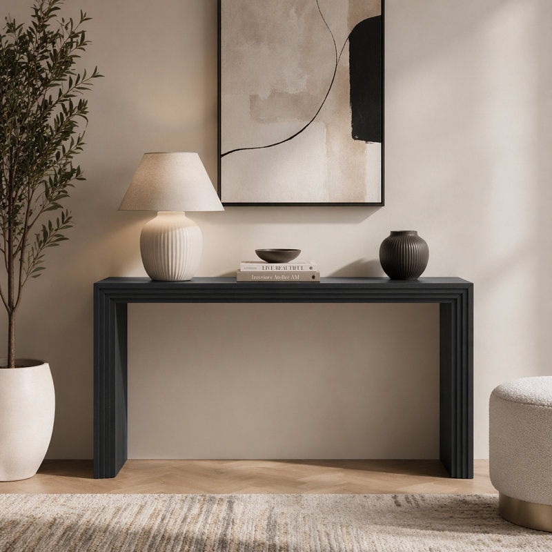 U_STYLE Console de style moderne en placage de bois massif de paulownia, convenant au vestibule, au salon ou à l'entrée.