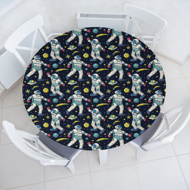 Bungalow Rose Outer Space Fitted Round Tablecloth Multicolor, 51.97" Round